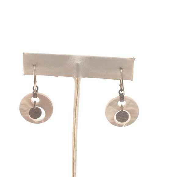 Vintage Mother Of Pearl & Metal Dangle Earrings Israel Made - Picture 10 of 10